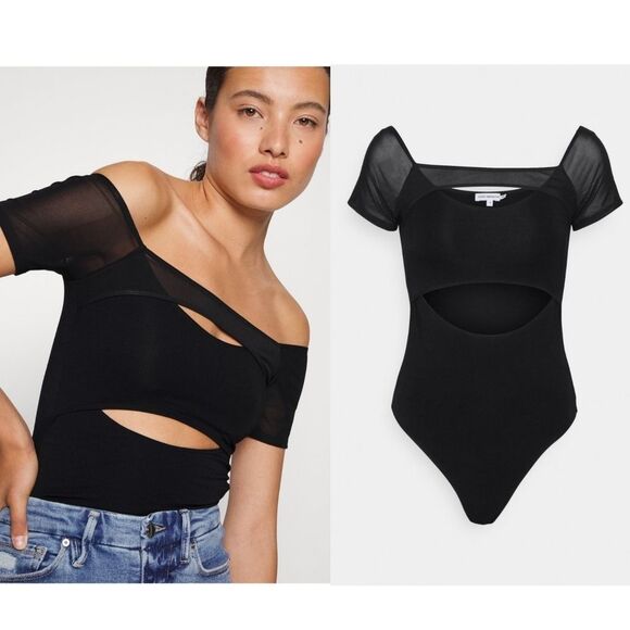 Good American Tops - NWT|Good American Black Off Shoulder Cut Out Bodysuit, 6